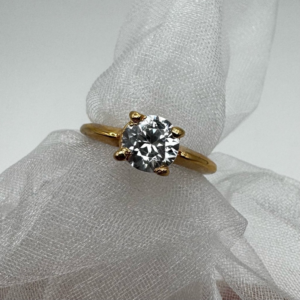 🟢5/$20 Faux Diamond Solitaire Gold Plated Ring CZ Stone Gym Travel Decoy Costume